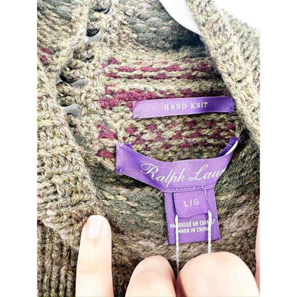 Ralph Lauren Intarsia-Knit Mockneck Sweater Wool Cashmere Hand Knit Sweater L - Picture 6 of 13